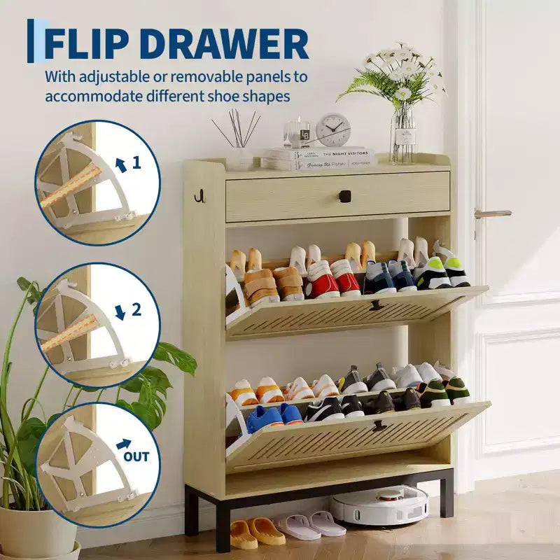 Modern Wooden Shoe Storage Cabinet, Adjustable Shelf, Freestanding Modern Design, for Hallway, Living Room