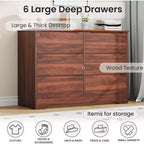 Wooden Dresser with 6 Drawers, Long Storage Dresser, Modern Closet, for Bedroom, Living Room