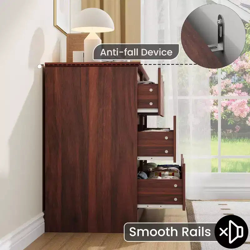 Wooden Dresser with 6 Drawers, Long Storage Dresser, Modern Closet, for Bedroom, Living Room
