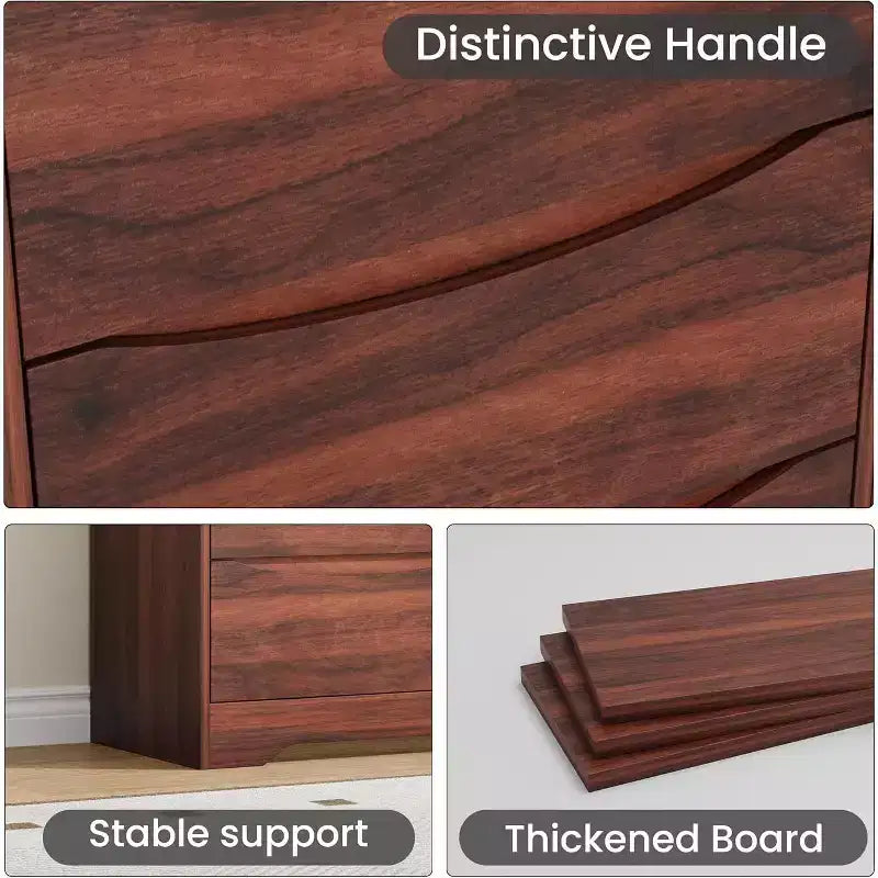 Wooden Dresser with 6 Drawers, Long Storage Dresser, Modern Closet, for Bedroom, Living Room