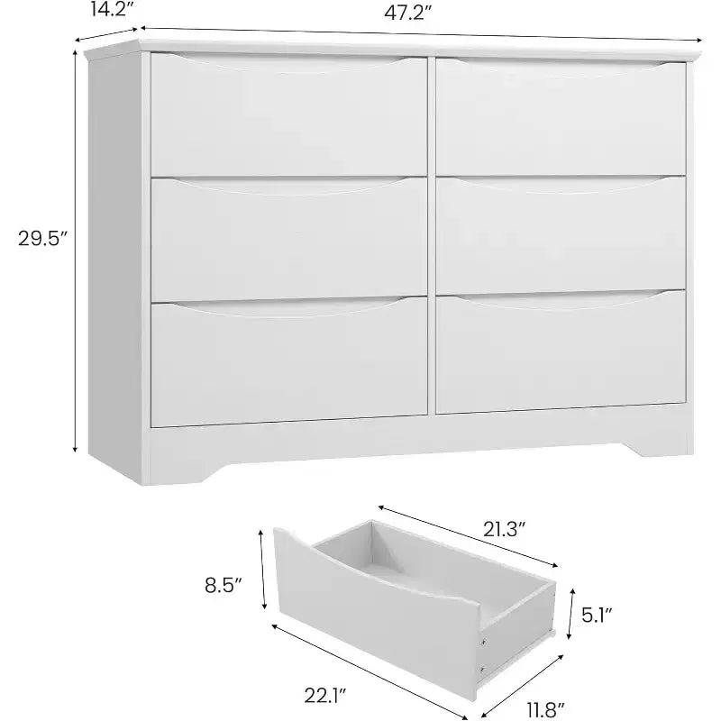 Wooden Dresser with 6 Drawers, Long Storage Dresser, Modern Closet, for Bedroom, Living Room