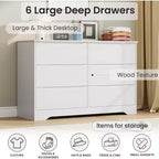 Wooden Dresser with 6 Drawers, Long Storage Dresser, Modern Closet, for Bedroom, Living Room