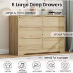 Wooden Dresser with 6 Drawers, Long Storage Dresser, Modern Closet, for Bedroom, Living Room