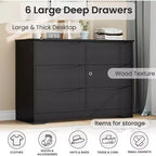 Wooden Dresser with 6 Drawers, Long Storage Dresser, Modern Closet, for Bedroom, Living Room