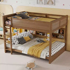 Clihome Queen Over Queen Bunk Bed with Storage, Charging Station & Guardrails