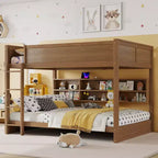 Clihome Queen Over Queen Bunk Bed with Storage, Charging Station & Guardrails