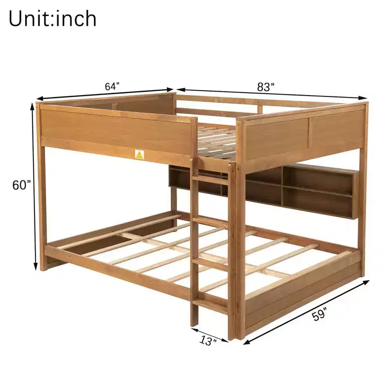 Clihome Queen Over Queen Bunk Bed with Storage, Charging Station & Guardrails