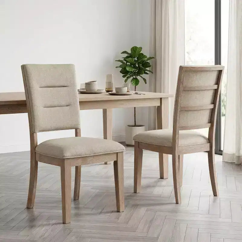 GDFStudio Everett Trasitional Rustic Wood Upholstered Dining Chair with Ladderback (Set of 2)
