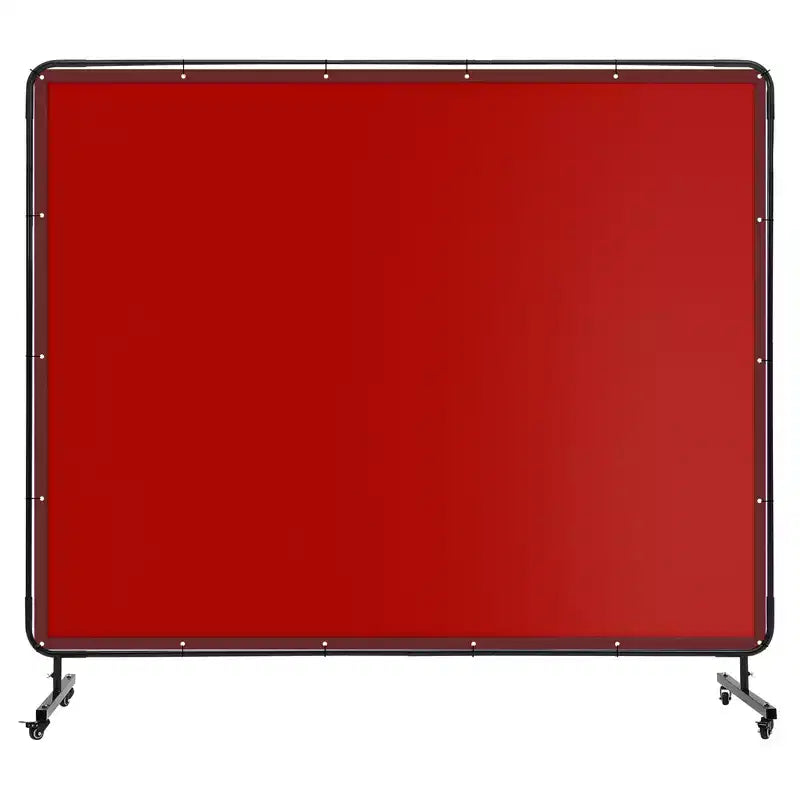 6x6ft Flame-Resistant Vinyl Welding Screen w/ Frame, Transparent Red Curtain, Lockable Swivel Casters, Portable Barrier for Workshop/Industrial