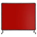 6x6ft Flame-Resistant Vinyl Welding Screen w/ Frame, Transparent Red Curtain, Lockable Swivel Casters, Portable Barrier for Workshop/Industrial