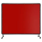 6x6ft Flame-Resistant Vinyl Welding Screen w/ Frame, Transparent Red Curtain, Lockable Swivel Casters, Portable Barrier for Workshop/Industrial