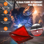 6x6ft Flame-Resistant Vinyl Welding Screen w/ Frame, Transparent Red Curtain, Lockable Swivel Casters, Portable Barrier for Workshop/Industrial
