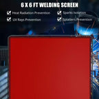 6x6ft Flame-Resistant Vinyl Welding Screen w/ Frame, Transparent Red Curtain, Lockable Swivel Casters, Portable Barrier for Workshop/Industrial