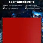 6x6ft Flame-Resistant Vinyl Welding Screen w/ Frame, Transparent Red Curtain, Lockable Swivel Casters, Portable Barrier for Workshop/Industrial