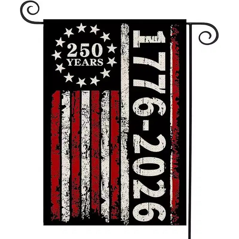 Lomsoe 250th Anniversary Garden Flag 1776-2026 Patriotic Yard Flag Independence Day Sign Flag 4th of July Patriotic Yard Sign Garden Decor 12x18 Inch