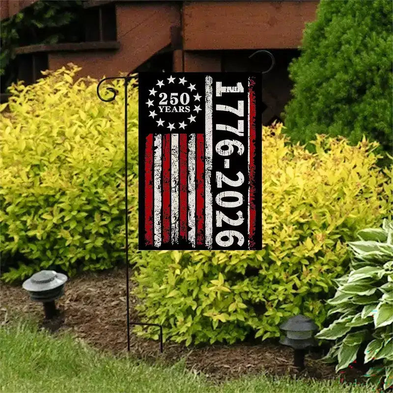 Lomsoe 250th Anniversary Garden Flag 1776-2026 Patriotic Yard Flag Independence Day Sign Flag 4th of July Patriotic Yard Sign Garden Decor 12x18 Inch