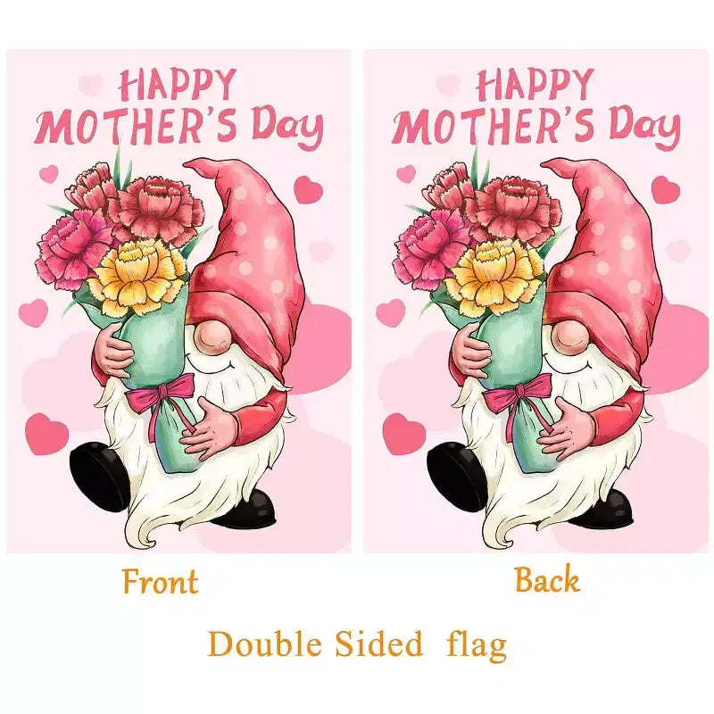 Lomsoe Happy Mother's Day Garden Flag Gnome with Love Heart Welcome Yard Flag Holiday Yard Outdoor Sign Mother's Day Decor Gift 12x18 Inch