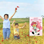 Lomsoe Happy Mother's Day Garden Flag Gnome with Love Heart Welcome Yard Flag Holiday Yard Outdoor Sign Mother's Day Decor Gift 12x18 Inch
