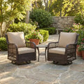 Garvee 3 Pcs Outside Table and Chairs, Wicker Swivel Rocker Patio Bistro Set for Backyard, Balcony, Garden, Apricot