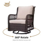 Garvee 3 Pcs Outside Table and Chairs, Wicker Swivel Rocker Patio Bistro Set for Backyard, Balcony, Garden, Apricot