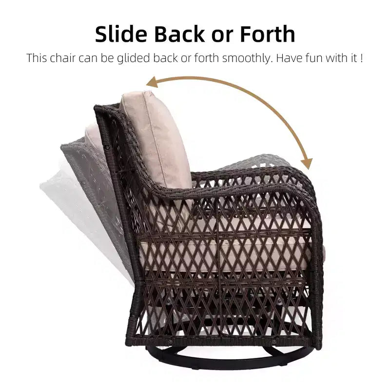 Garvee 3 Pcs Outside Table and Chairs, Wicker Swivel Rocker Patio Bistro Set for Backyard, Balcony, Garden, Apricot