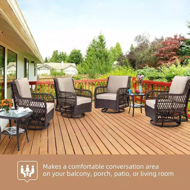 Garvee 3 Pcs Outside Table and Chairs, Wicker Swivel Rocker Patio Bistro Set for Backyard, Balcony, Garden, Apricot