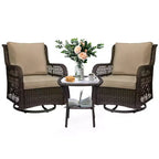 Garvee 3 Pcs Outside Table and Chairs, Wicker Swivel Rocker Patio Bistro Set for Backyard, Balcony, Garden, Apricot