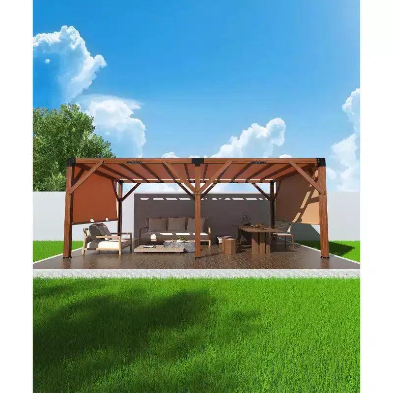 GustoWave Cedar Wood Outdoor Pergola with Retractable Shade Canopy, Heavy-Duty Wooden Gazebo for Patio Backyard Garden Poolside