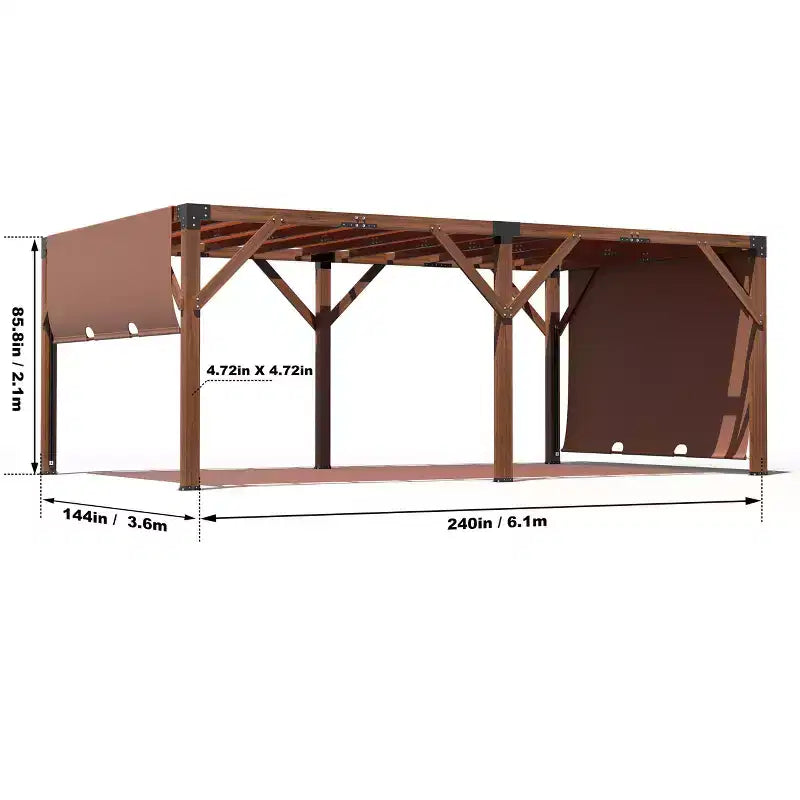 GustoWave Cedar Wood Outdoor Pergola with Retractable Shade Canopy, Heavy-Duty Wooden Gazebo for Patio Backyard Garden Poolside