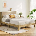 Dyonery Wood Queen Bed Frame, Platform Bed with Tall Headboard, Solid Wood Slat Support, Noise-Free Mattress Foundation, No Box Spring Needed