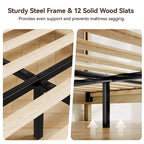 Dyonery Wood Queen Bed Frame, Platform Bed with Tall Headboard, Solid Wood Slat Support, Noise-Free Mattress Foundation, No Box Spring Needed