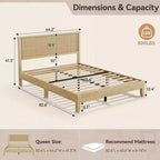 Dyonery Wood Queen Bed Frame, Platform Bed with Tall Headboard, Solid Wood Slat Support, Noise-Free Mattress Foundation, No Box Spring Needed