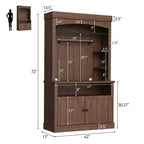 72 Farmhouse Coffee Bar Cabinet with LED Lighting - Tall Buffet Sideboard with Wine Rack & Glass Shelf, Microwave Stand, Pantry for Kitchen/Dining