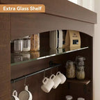 72 Farmhouse Coffee Bar Cabinet with LED Lighting - Tall Buffet Sideboard with Wine Rack & Glass Shelf, Microwave Stand, Pantry for Kitchen/Dining