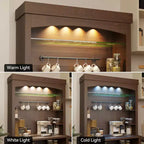 72 Farmhouse Coffee Bar Cabinet with LED Lighting - Tall Buffet Sideboard with Wine Rack & Glass Shelf, Microwave Stand, Pantry for Kitchen/Dining