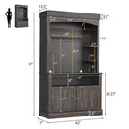 72 Farmhouse Coffee Bar Cabinet with LED Lighting - Tall Buffet Sideboard with Wine Rack & Glass Shelf, Microwave Stand, Pantry for Kitchen/Dining