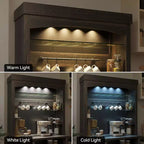 72 Farmhouse Coffee Bar Cabinet with LED Lighting - Tall Buffet Sideboard with Wine Rack & Glass Shelf, Microwave Stand, Pantry for Kitchen/Dining