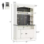 72 Farmhouse Coffee Bar Cabinet with LED Lighting - Tall Buffet Sideboard with Wine Rack & Glass Shelf, Microwave Stand, Pantry for Kitchen/Dining