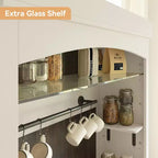 72 Farmhouse Coffee Bar Cabinet with LED Lighting - Tall Buffet Sideboard with Wine Rack & Glass Shelf, Microwave Stand, Pantry for Kitchen/Dining