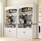 72 Farmhouse Coffee Bar Cabinet with LED Lighting - Tall Buffet Sideboard with Wine Rack & Glass Shelf, Microwave Stand, Pantry for Kitchen/Dining