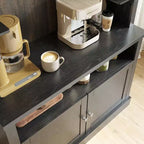 72 Farmhouse Coffee Bar Cabinet with LED Lighting - Tall Buffet Sideboard with Wine Rack & Glass Shelf, Microwave Stand, Pantry for Kitchen/Dining