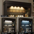 72 Farmhouse Coffee Bar Cabinet with LED Lighting - Tall Buffet Sideboard with Wine Rack & Glass Shelf, Microwave Stand, Pantry for Kitchen/Dining