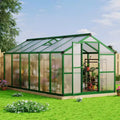 8x12 FT Greenhouse - Large Aluminum Greenhouses for Outdoors, Heavy Duty Polycarbonate Greenhouse with Roof Vent&Ground Nails, Walk-in Green Houses