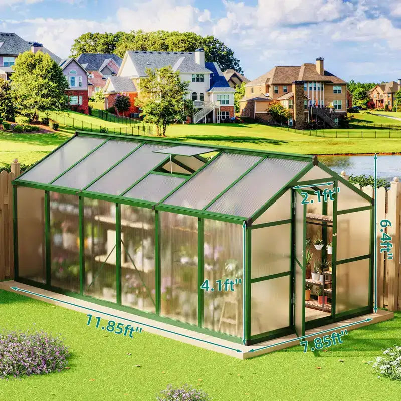 8x12 FT Greenhouse - Large Aluminum Greenhouses for Outdoors, Heavy Duty Polycarbonate Greenhouse with Roof Vent&Ground Nails, Walk-in Green Houses