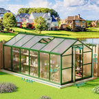 8x12 FT Greenhouse - Large Aluminum Greenhouses for Outdoors, Heavy Duty Polycarbonate Greenhouse with Roof Vent&Ground Nails, Walk-in Green Houses