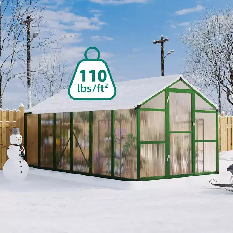 8x12 FT Greenhouse - Large Aluminum Greenhouses for Outdoors, Heavy Duty Polycarbonate Greenhouse with Roof Vent&Ground Nails, Walk-in Green Houses