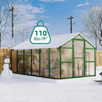 8x12 FT Greenhouse - Large Aluminum Greenhouses for Outdoors, Heavy Duty Polycarbonate Greenhouse with Roof Vent&Ground Nails, Walk-in Green Houses
