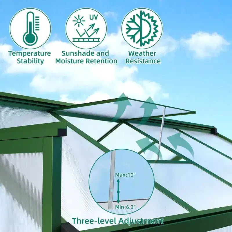 8x12 FT Greenhouse - Large Aluminum Greenhouses for Outdoors, Heavy Duty Polycarbonate Greenhouse with Roof Vent&Ground Nails, Walk-in Green Houses