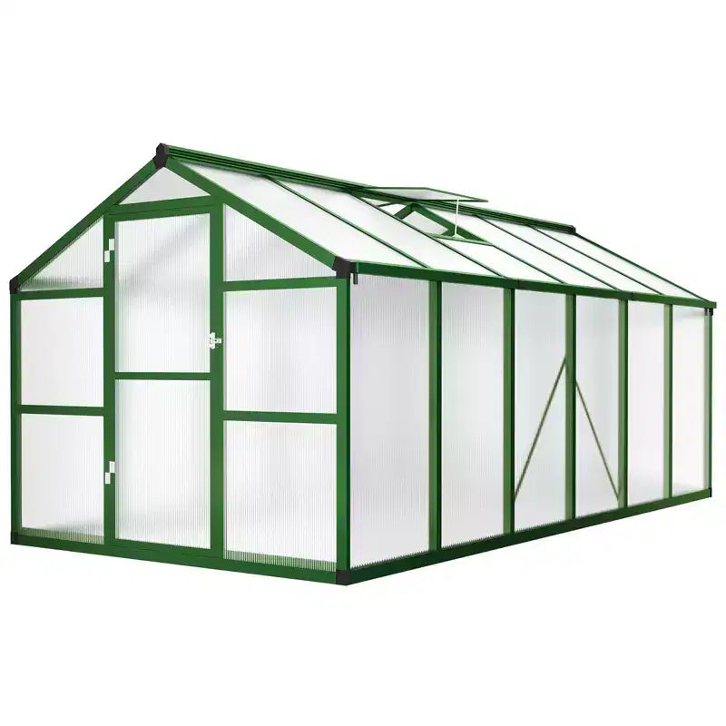 8x12 FT Greenhouse - Large Aluminum Greenhouses for Outdoors, Heavy Duty Polycarbonate Greenhouse with Roof Vent&Ground Nails, Walk-in Green Houses