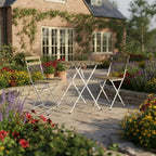 Gymax 3-Piece Acacia Wood Patio Bistro Set with Round Table & 2 Foldable Chairs Black + Brown/White + Gray